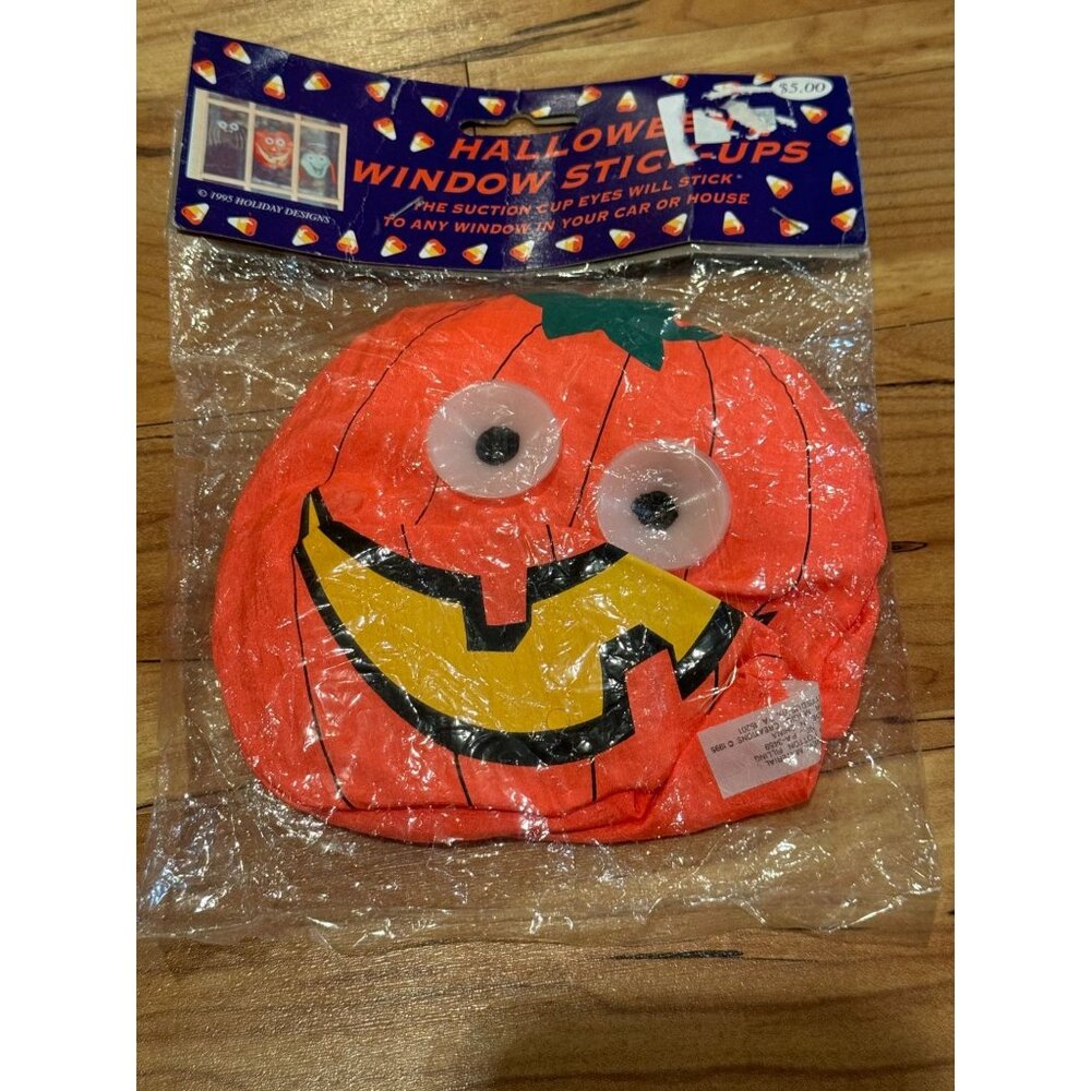 NEW 🎃 Vintage‎ 1995 Magic Creations Plush Pumpkin Window Stick-Up 🎃